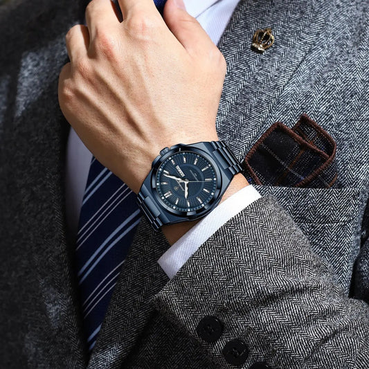 POEDAGAR Reloj deportivo original para hombre, de cuarzo, con fecha y semana, de lujo, de pulsera, resistente al agua, luminoso, de acero inoxidable