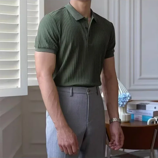 Vertical Stripe Knit Polo Men's Shirt -Old Money