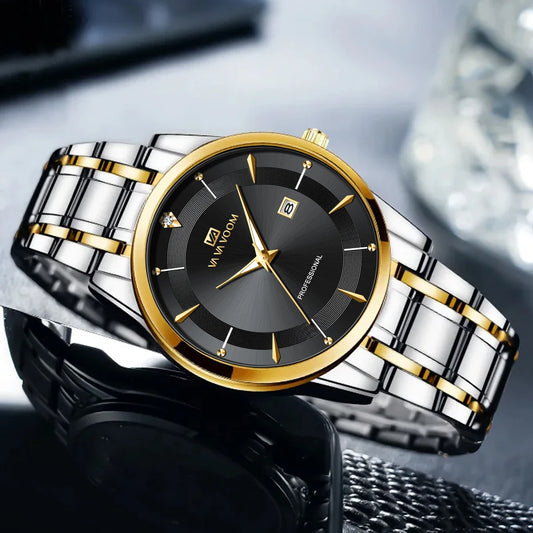 Reloj de pulsera de acero inoxidable para hombre, nuevo modelo 2024, estilo empresarial, de lujo, con diamantes de imitación, 43 mm, movimiento de cuarzo azul y dorado, reloj masculino